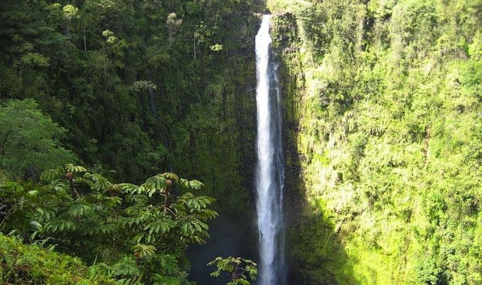 Un'enorme cascata nelle giungle delle Hawaii