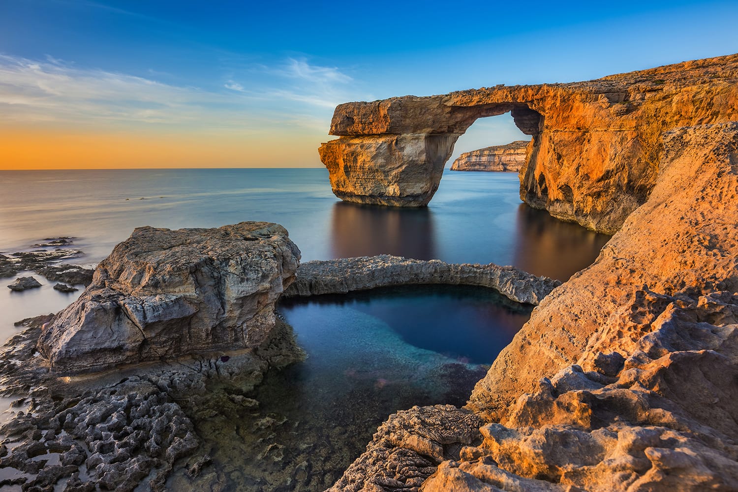 La bellissima Finestra Azzurra, un arco naturale e famoso punto di riferimento sull'isola di Gozo, a Malta